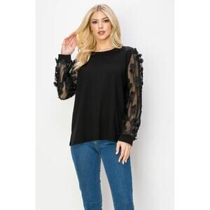 JOSEPH A Rainah Pointe Knit Lace Top Black Women's M Sheer Long Sleeve Flower